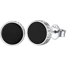 925 Sterling Silver Viking Rune Natural Black Onyx Stud Earrings For Women Men