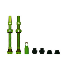 Vlvulas Muc-Off Tubeless V2 - 44 mm Verde | 4 vlvulas Presta de aluminio de grado aeronutico 7075 con herramienta de extraccin de ncleo | 44