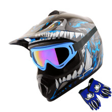 WOW Detsk    motokrosov    prilba BMX MX ATV Dirt Bike, modr   , okuliare Dragon, modr   , rukavice Mg Detsk    modr   , sada