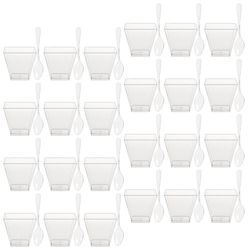 60 Sets Transparent Dessert Tasting Cups For Parties With Spoons