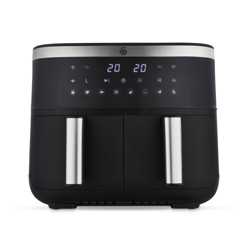 Swan Dual Basket Digital Air Fryer with Swan Cyclone Technology, 7.6L, 2850W, Black SD10518BLK