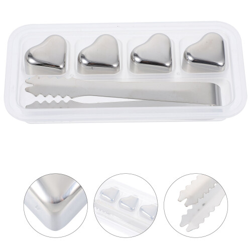 One Set Heart Shaped Stainless Steel Reusable Ice Cubes 2