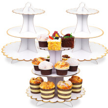 3 Pcs Cardboard Cake Stands 3-Tier Cupcake Dessert Holders For Party