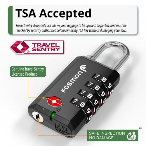 Fosmon TSA Εγκεκριμένες Κλειδαριές για Αποσκευές με Ένδειξη Ανοίγματος (4 Pack) 1