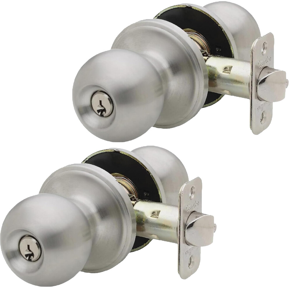 Copper Creek Satin Stainless Door Knobs - Round Colonial Knob 2 Pack Interior Passage Handle Perfect For Home Improvement - Fits All Standard Doors 849386043047