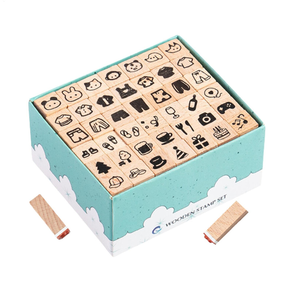 Wooden Stamp Set For Scrapbooking, 42-Piece Geometry Animal Stamps, Children's Decorative Craft Toys