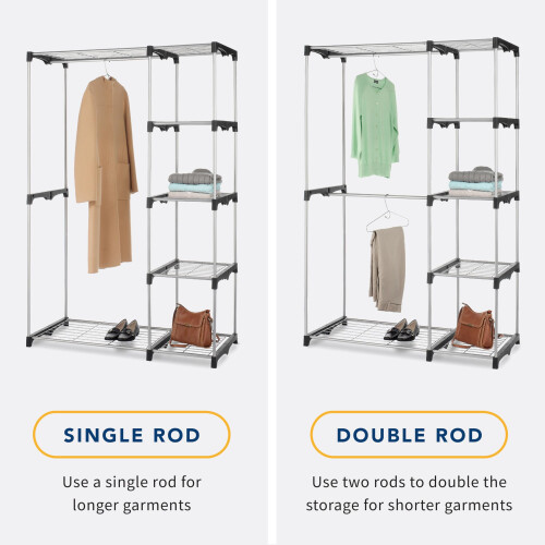 Whitmor Whitmor Double Rod Freestanding Closet Organizer Silver 1