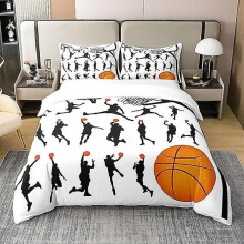Parure de lit imprimée basketball (220 x 230 cm), thème sportif, housse de couette avec motif de ballon
