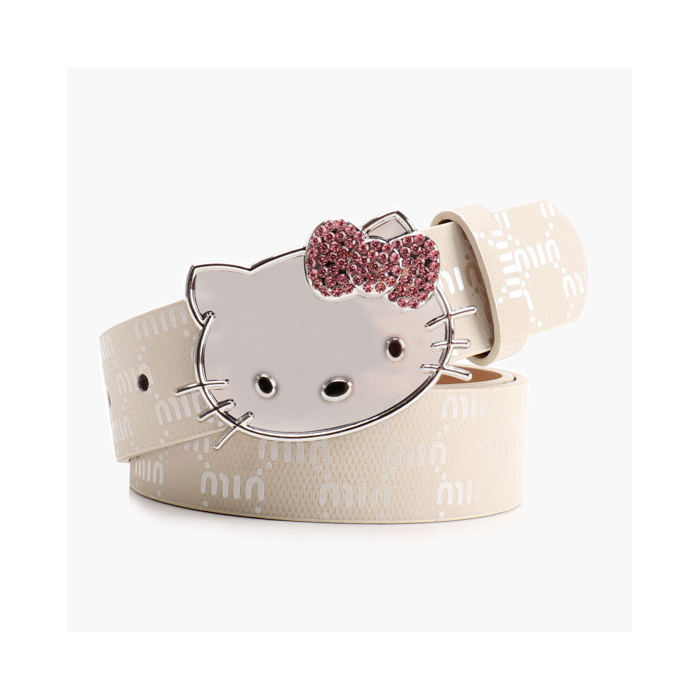 (Beige) Kitty Hello Metal Decorative Letter Printed Women Casual Rhinestones With Belt-image-OPC-PKVQPFM-NEW
