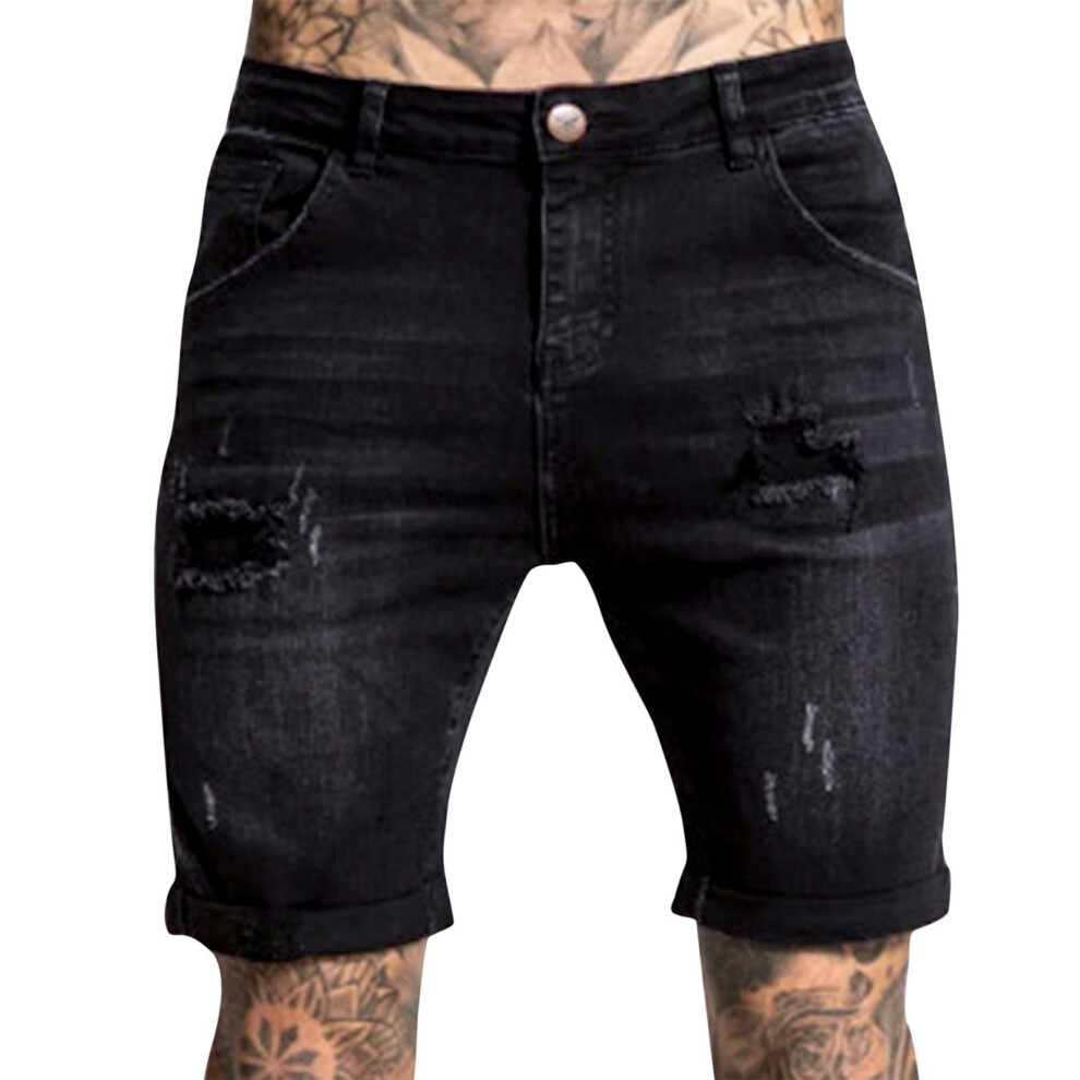 Jeans Shorts Mens Hole Bermuda Shorts Destroyed Denim Stretch Casual Beach M Black-image-OPC-PKVQVRG-NEW