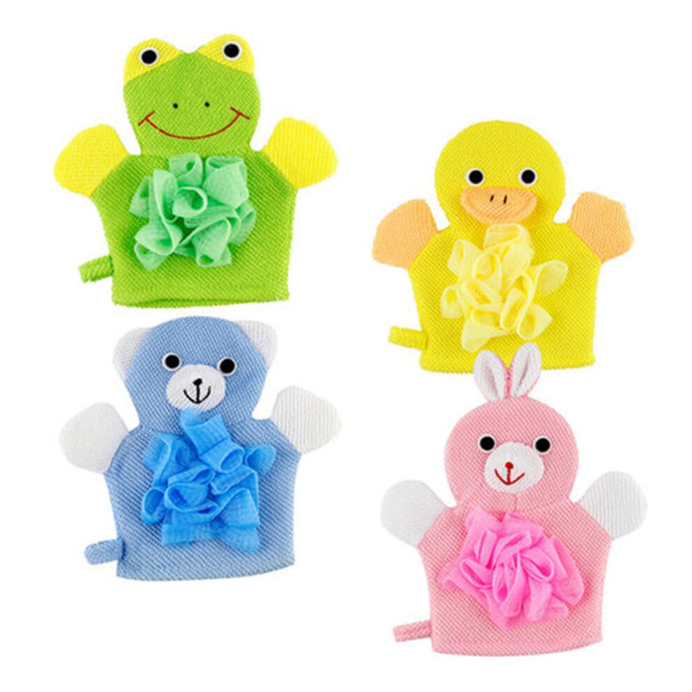 Cartoon Bath Scrubbing Gloves 4-Piece Pack Soft Exfoliating Bath Mitts Animal Designs Duck Frog Rabbit Bear Cleaning