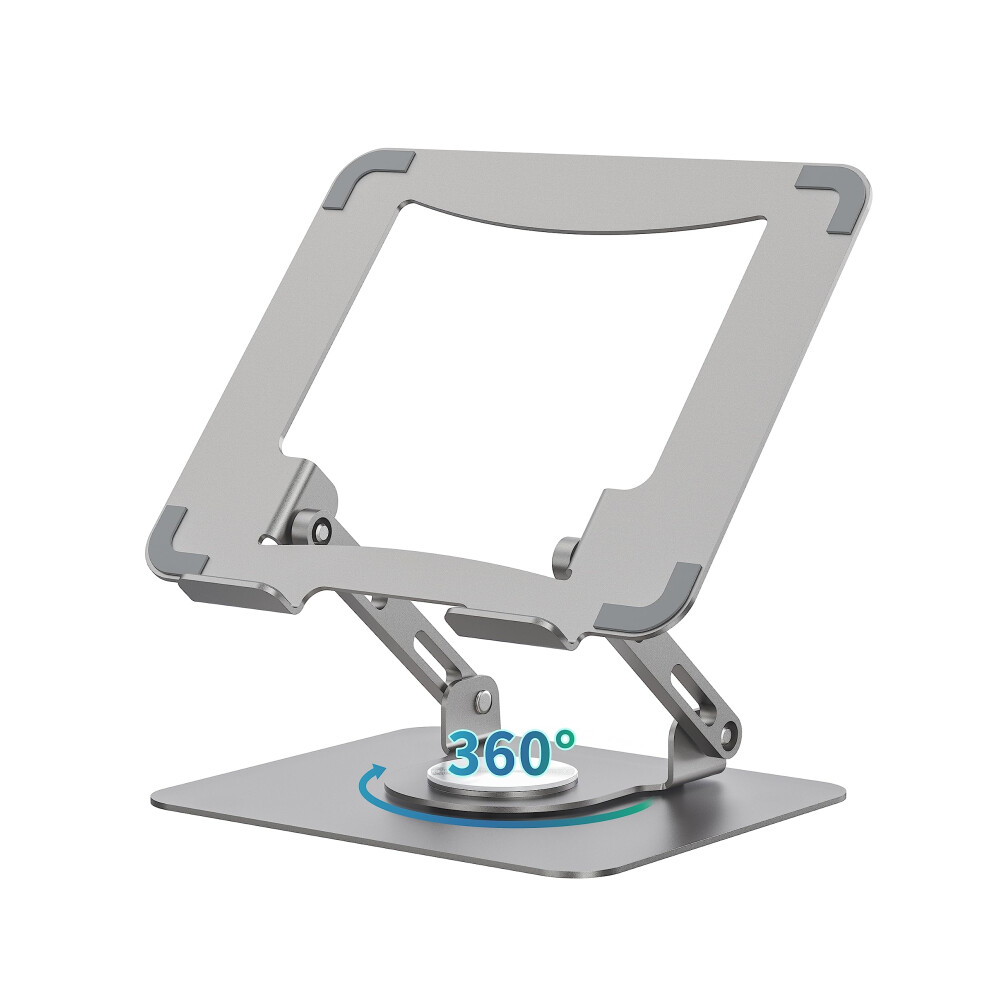 360-Degree Rotating Base Ergonomic Laptop Riser, Adjustable Height And Angles, Foldable Mount, Fits 10-15.6-Inch Laptops Silver/Gray 9393856112340