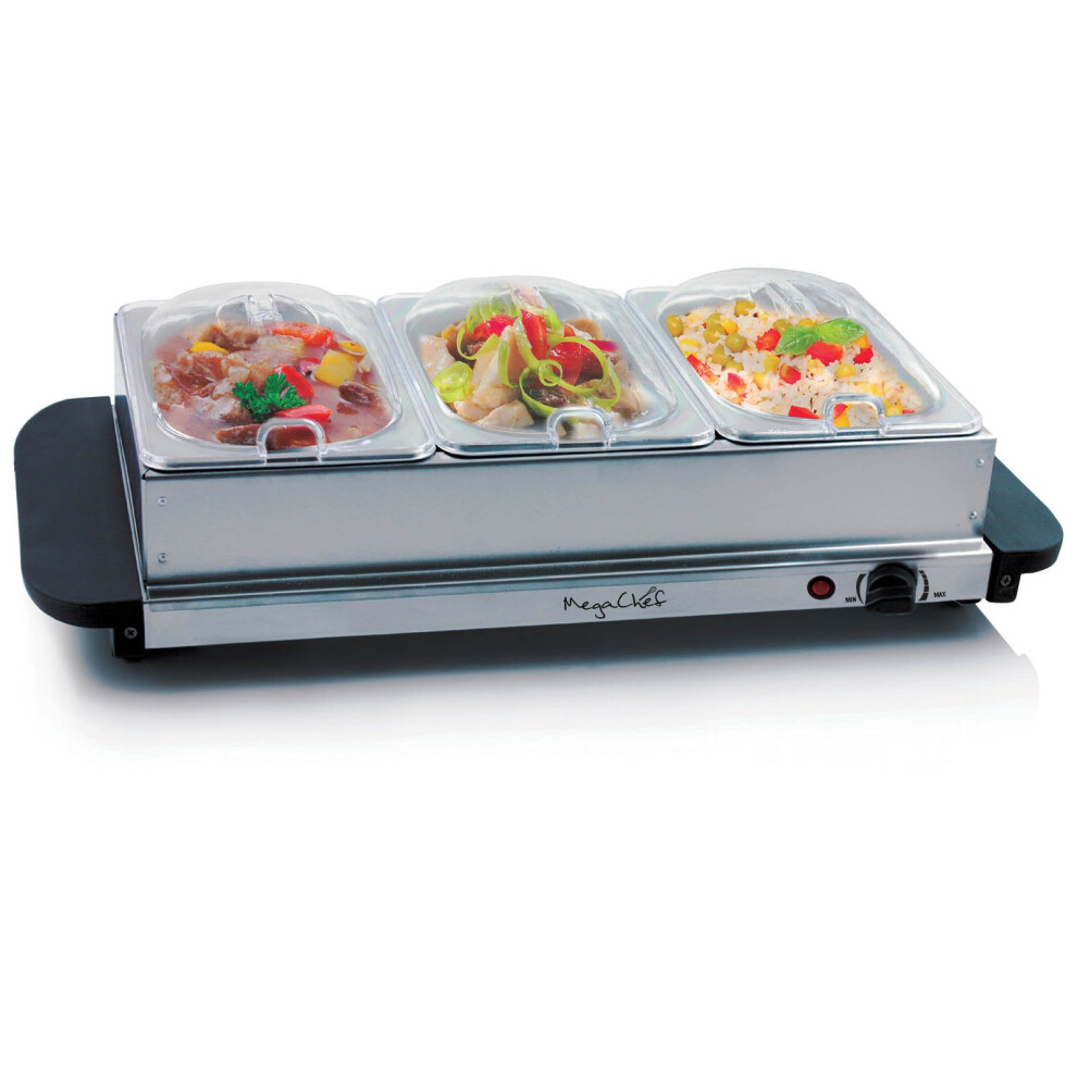 Doba Megachef Stainless Steel Easy Clean Buffet Server & Food Warmer With 3 Sectional Trays