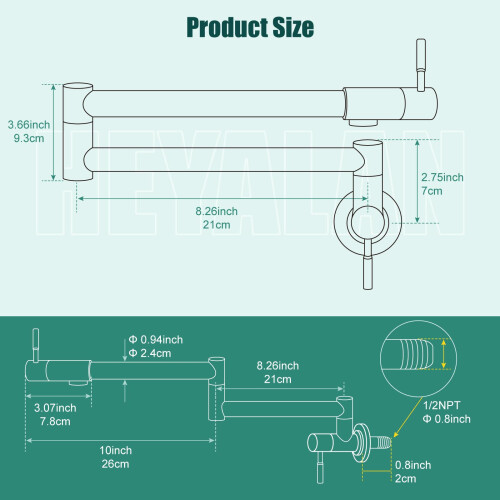 Heyalan Pot Filler 19 Polegadas Montagem na Parede Dobravel Estendível Aço Inoxidável 2