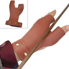 Archery Leather Protective Gloves For Recurve Bow And Longbow, Left Hand, Finger Protector, Brown