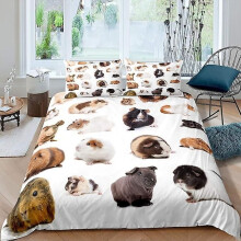 (220 x 240 cm) Bettbezug mit Meerschweinchen, niedlicher Haustierdruck, Bettwäsche für Mädchen und Jungen,