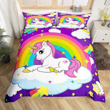 (220 x 230 cm) Niedlicher Bettbezug für Mädchen, Queen-Size-Bettbezug mit Galaxie-Sternen, Fantasie-Bettbezug,