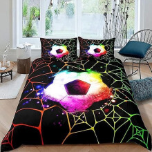 (220 x 260 cm) Fußball-Sport-Bettbezug, Twin-Size-Aquarell-Fußball-Bettwäsche-Set, Boho-geometrische