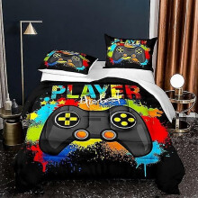 (140 x 210 cm-C) Spielthema Mikrofaser-Bettwäsche-Bettbezug-Sets 1 Bettbezug und 1/2 Kissenbezüge
