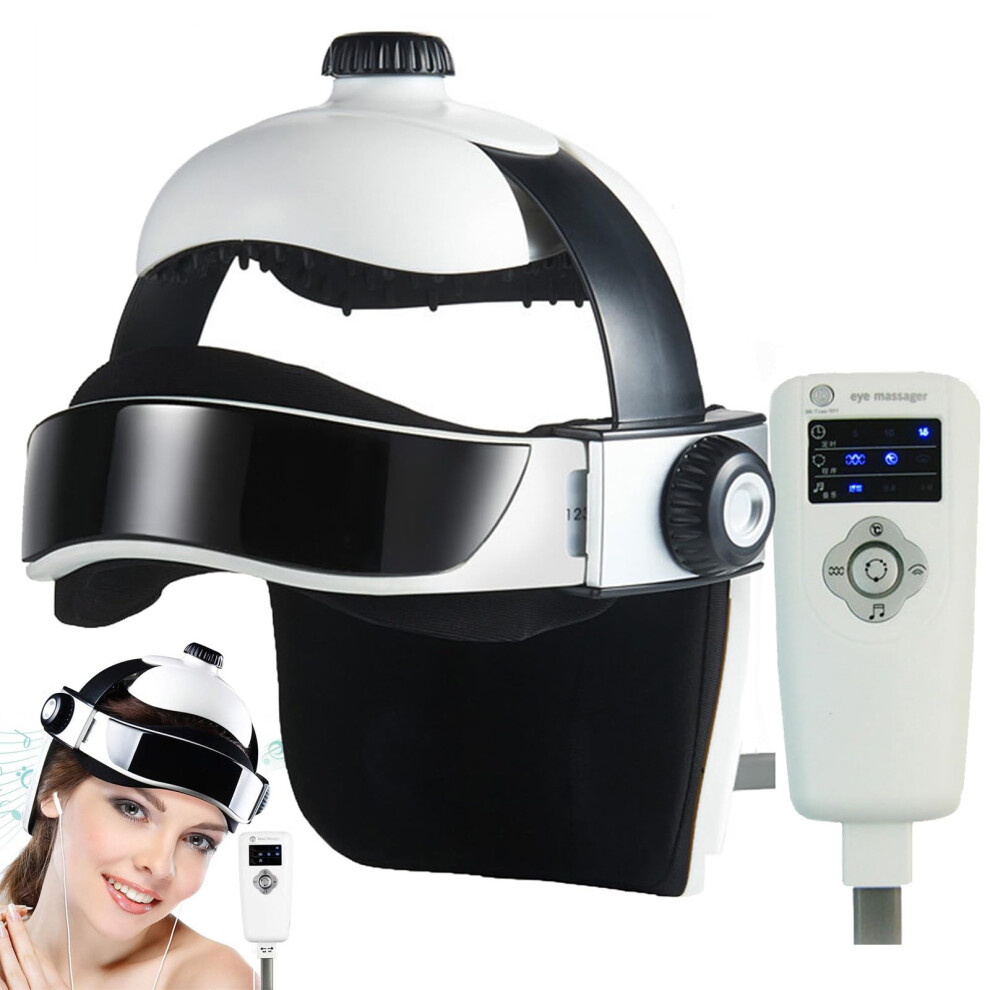 Electric Head Massager Helmet Migraine Relief With Air Pressure Vibration Hot Compress Music Point Massage Brain Sleep