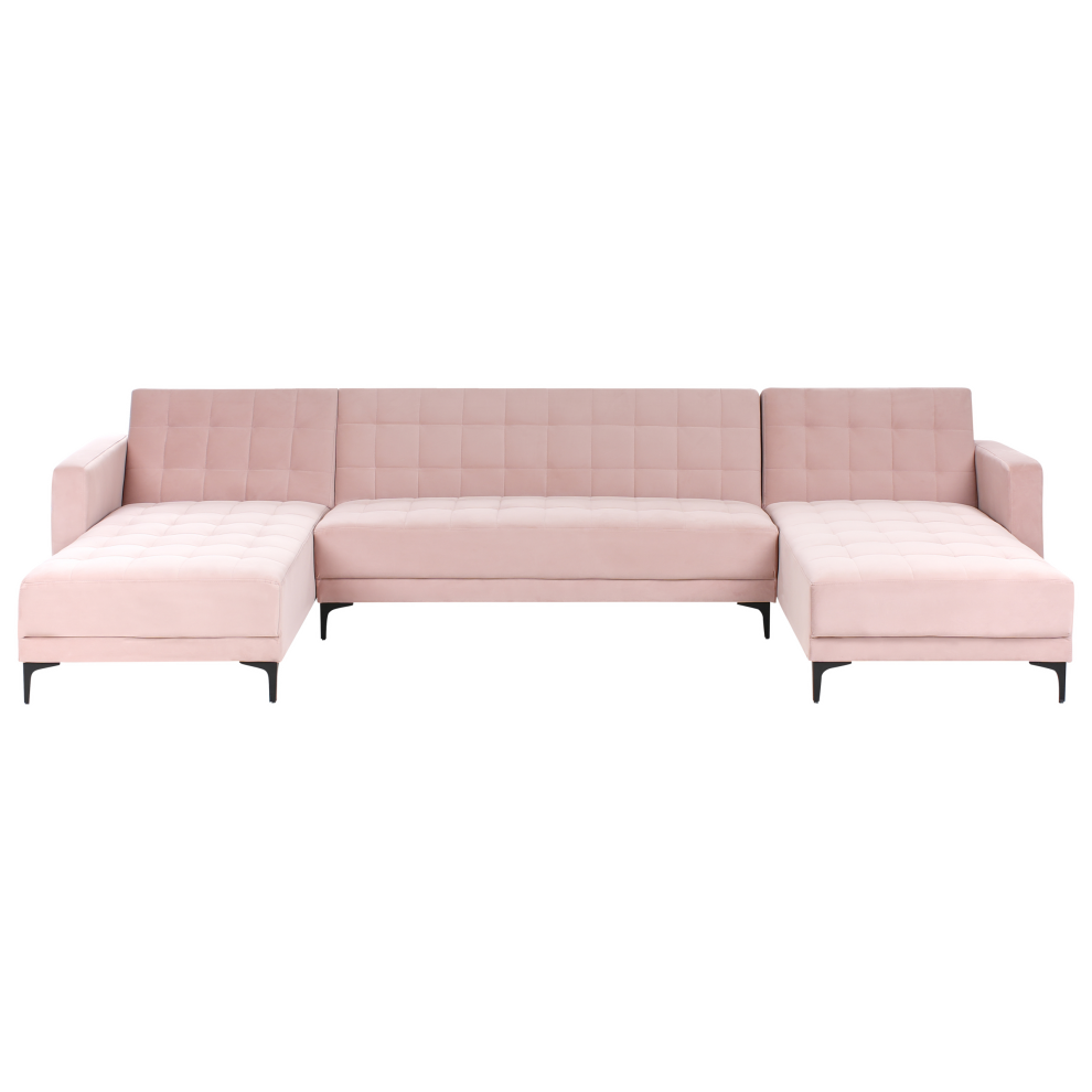 Modular U-Shape Sofa Bed 5 Seater ABERDEEN Velvet Pastel Pink