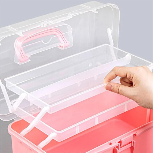 Sewing Box Three-Layer Plastic Craft Storage Box Folding Tool Box Arts and Crafts Storage For Home Blue 2