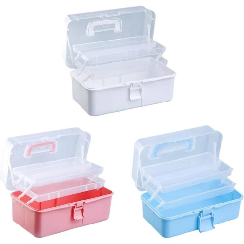 Sewing Box Three-Layer Plastic Craft Storage Box Folding Tool Box Arts and Crafts Storage For Home Blue 1
