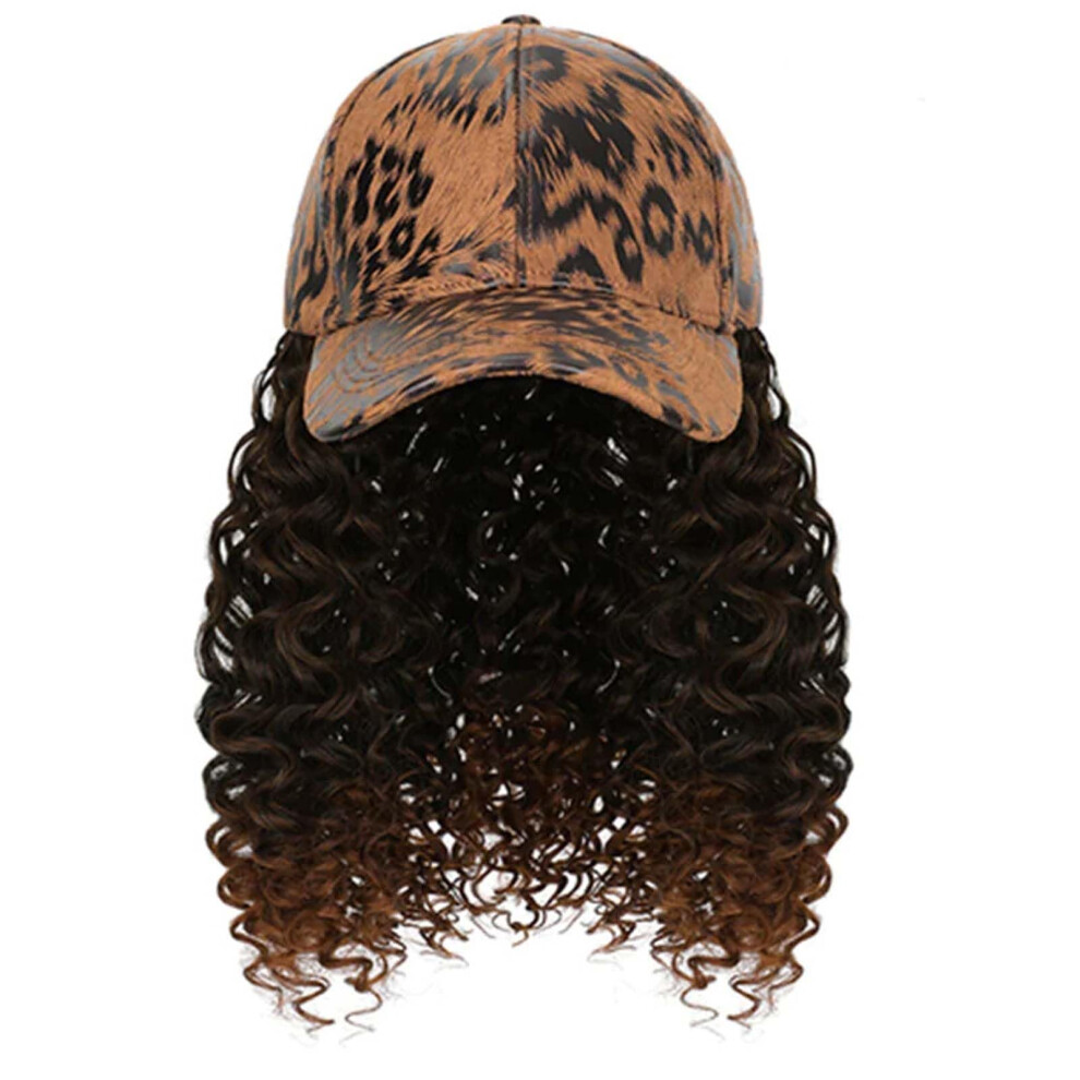 Headband Wig Human Hair Baseball Cap Wig Curly Deep Wave Color Brown Coffee