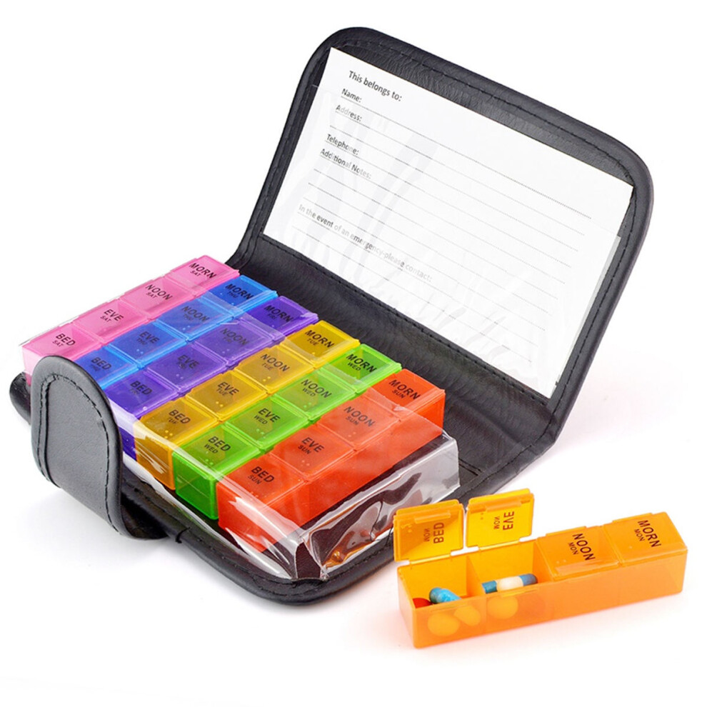 Villcase 2Pcs Wallet Type Pill Case With 28 Compartments For Daily Weekly Use