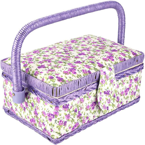 Sewing Basket Fabric Craft Handmade Thread Needle Storage Box Organizer Flower Printed 2
