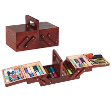 Sewing Box Expandable Wooden Storage Box With Handle For Embroidery And Sewing Supplies Includes Accessories