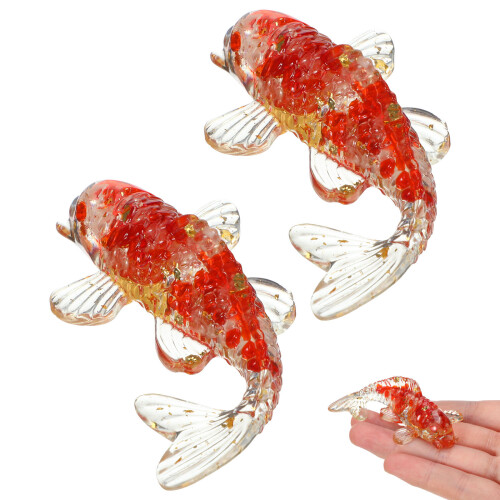 4Pcs Red Crystal Fish Statue Resin Craft Small Table Decoration