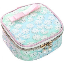 Mesh Embroidery Bowknot Women Cosmetics Sanitary Pad Storage Bag Zipper Pouch Green Creative and Useful