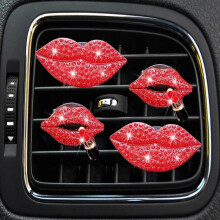 4 Pcs Red Lip Air Vent Clips, Bling Lip Car Air Fresheners Vents Clips for Women Rhinestone Car Diffuser Vent Clips
