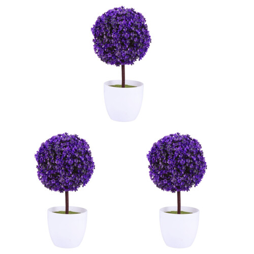 3 Pezzi Piante Artificiali Bonsai Fioriti in Viola 1