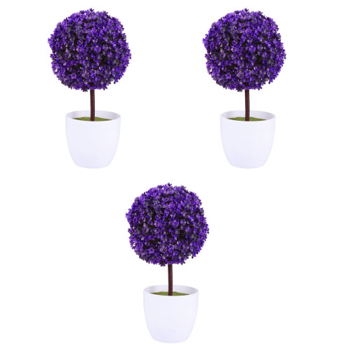 3 Pezzi Piante Artificiali Bonsai Fioriti in Viola 2