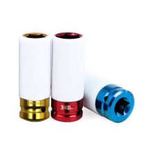 3Pcs Auto Car 1/2-Inch Alloy Thin-Wall Wheel Nut Deep Impact Socket Set With 17mm 19mm 21mm 0.67in 0.75in 0.83in