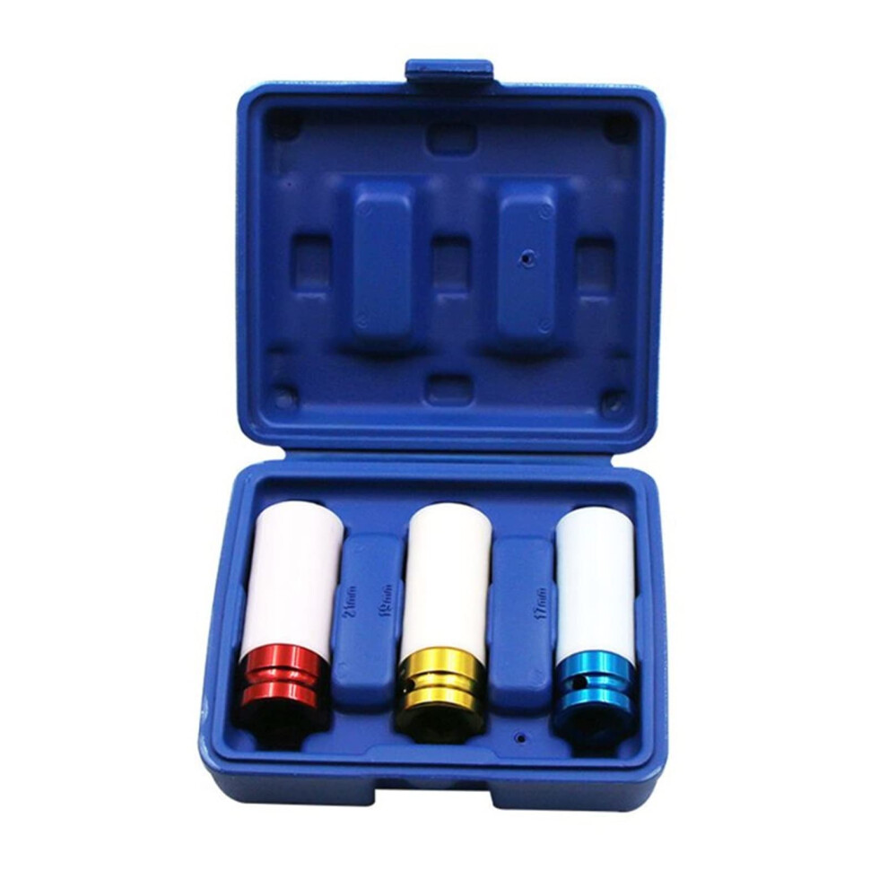 3Pcs Auto Car 1/2 Drive Alloy Thin-Wall Wheel Nut Deep Impact Socket Set 17Mm 19Mm 21Mm For Lug Nuts Gift Box 9084446220643