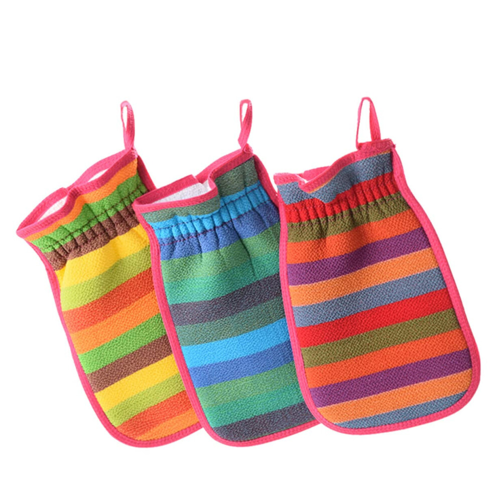 Exfoliating Mitts 3-Piece Silk Exfoliating Glove Unisex Body Scrub Bath Towel Shower Mitts Random Color
