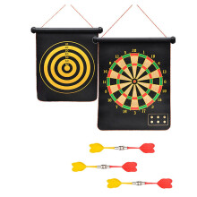 Double-Sided Board Set Dartboards Roll-Up and Store Kid-Safe 17 Plate 6 Darts