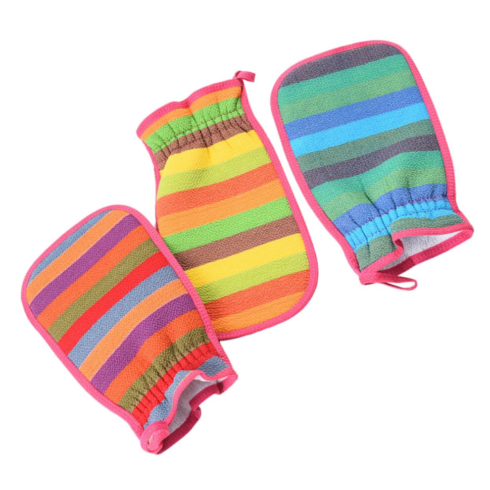 Exfoliating Bath Towel 3-Piece Set Double-Sided Bath Mitts Shower Gloves Body Scrub Mitts for Deep Cleaning Random Color