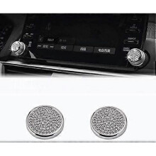 2pcs Bling Crystal Accessories Rhinestones Parts Trim Multimedia knob cover Decal Interior Visors(Multimedia knob cover)