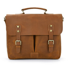 Mens Leather Laptop Briefcase - For Men, Business Messenger Satchel, Metal Zippers