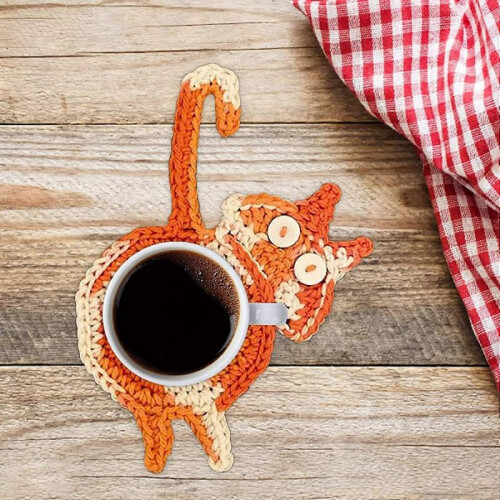 Cat Butt Coasters, Cute Crochet Coaster, Heat-Resistant Absorbent Cup Mat 2
