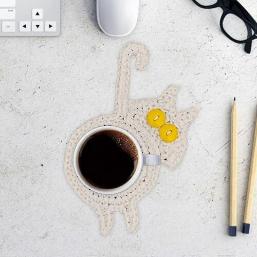 Cat Butt Coasters, Cute Crochet Coaster, Heat-Resistant Absorbent Cup Mat 1