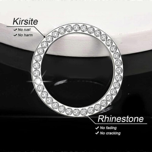 2Pcs Crystal Rhinestone Ring for Car Decor, Auto Engine Start Stop Decoration Crystal Interior Ring Decal 2