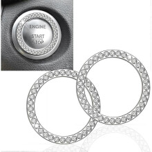 2Pcs Crystal Rhinestone Ring for Car Decor, Auto Engine Start Stop Decoration Crystal Interior Ring Decal