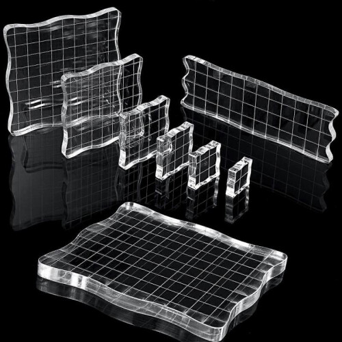 7 Pieces Stamp Blocks Acrylic Clear Stamping Blocks Tools with Grid and Grip
