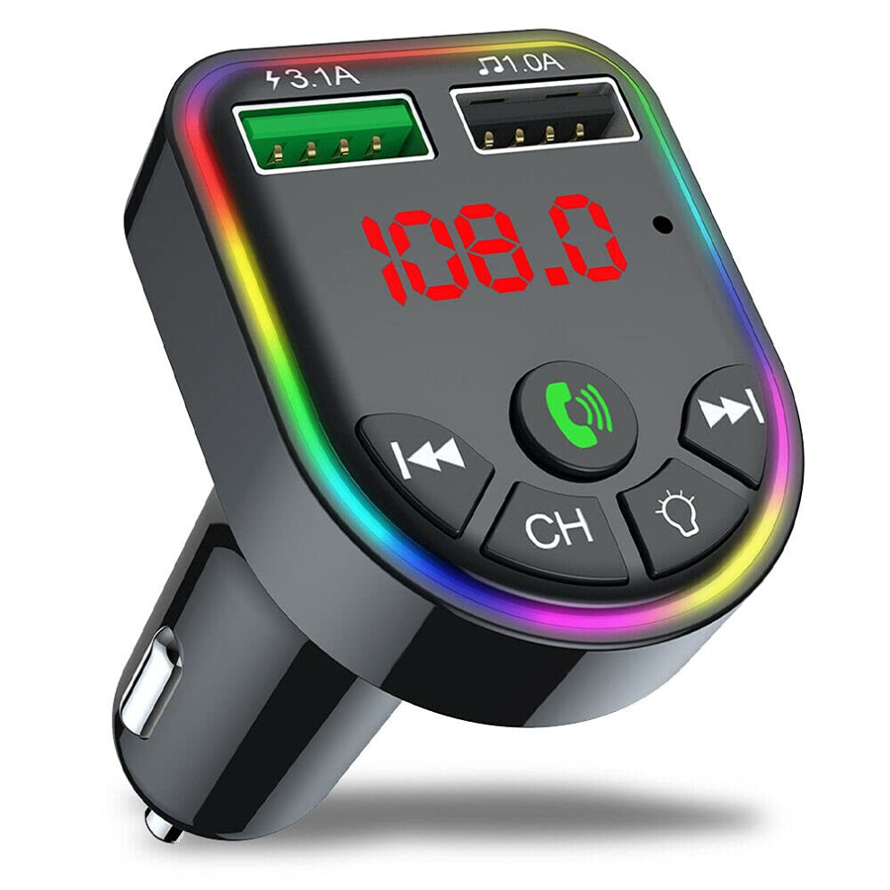Premium Universal Bluetooth 5.0 Wireless Car Fm Transmitter Mp3 Player 2Usb Radio Adapter Charger Kit Rgb Light 9084446224436