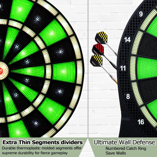 Electronic Dartboard LED Light Automatic Scoring LCD Score Display 48 Games 6 Soft Tip Darts 50 Replacement Tips Blue 2
